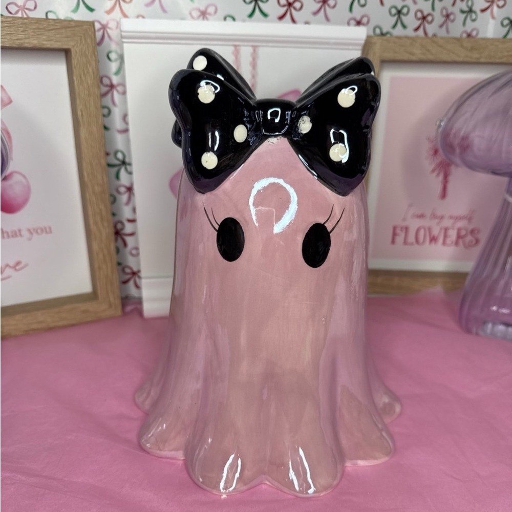 Viral Halloween Ghost with Black Bow with Polkadots